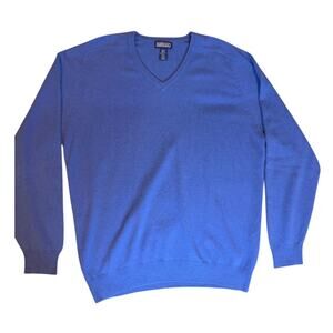 LANDS' END Men's Vintage V-Neck Cashmere Sweater XL Tall Periwinkle Blue Soft